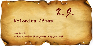 Kolonits Jónás névjegykártya